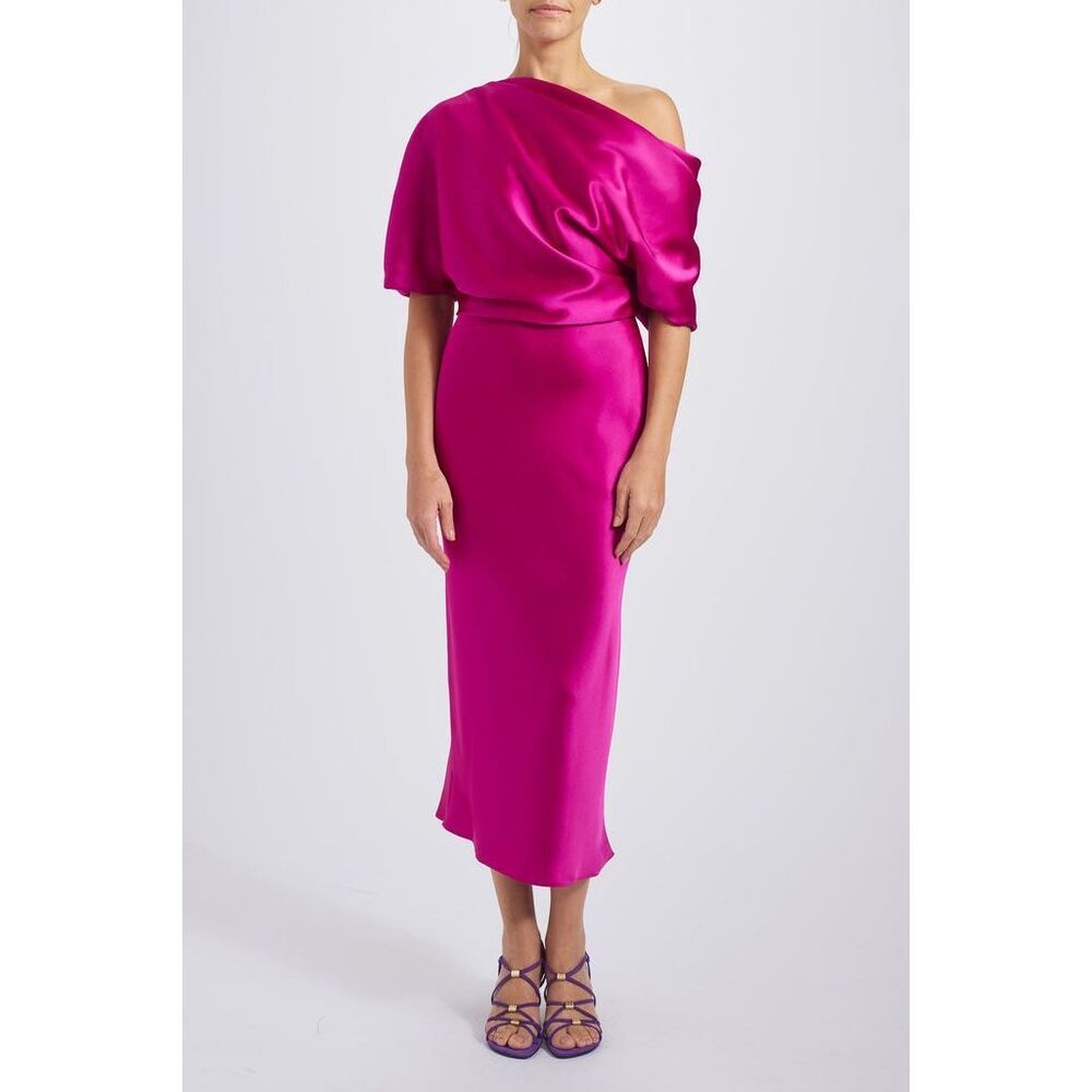AMSALE The Slouch Slim Midi Dress in Fuchsia Size US10 $495